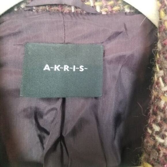 Arkis Womens Wool Alpaca Tweed Blazer Size 8 Leather Trim Dark Academia Career - Picture 7 of 10